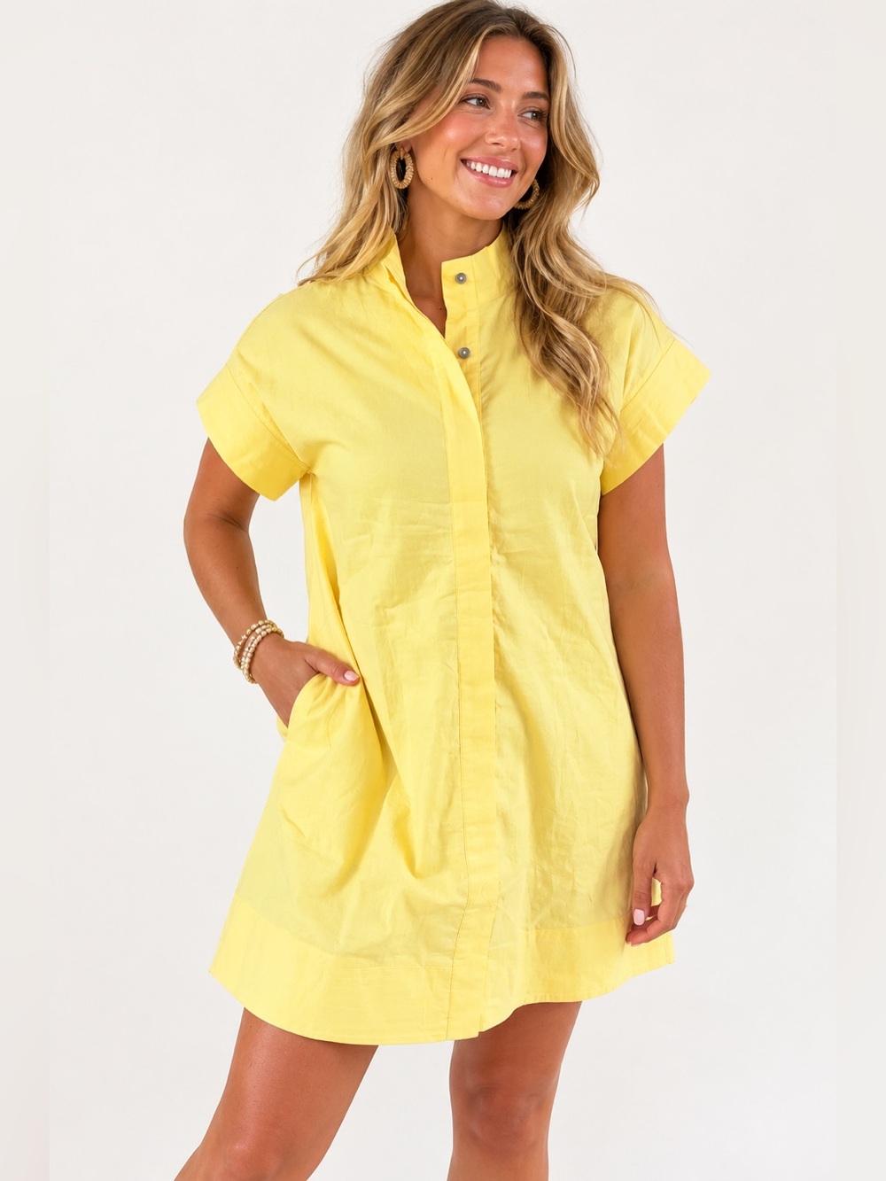 Entro Abigail Modern Muse Yellow Cotton Linen Shirt Dress Small